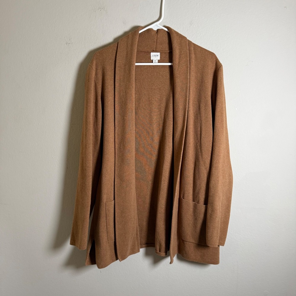 J.Crew Womens XL Brown 100% Cotton‎ Open Front Shawl Collar Cardigan Sweater